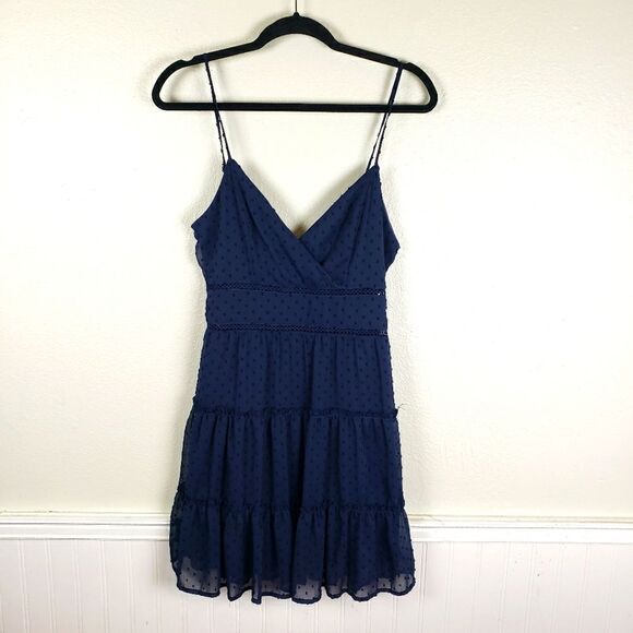 Women's Trixxi Clothing Navy Blue Mini Tiered V-neck Strap Dress Size Large - Picture 1 of 9